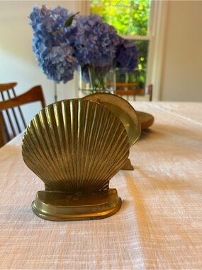 Vintage Brass Shell Book Ends